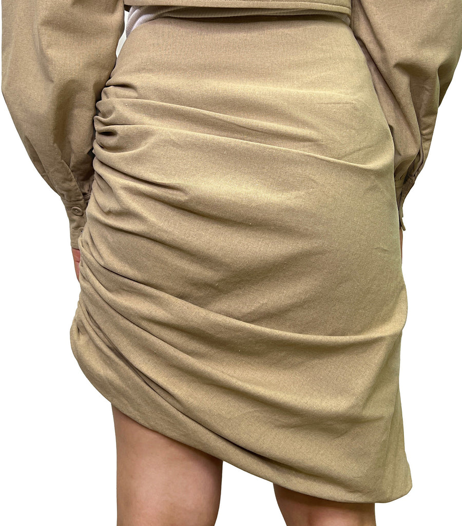 RECYCLED COTTON/POLY RUCHED SKIRT