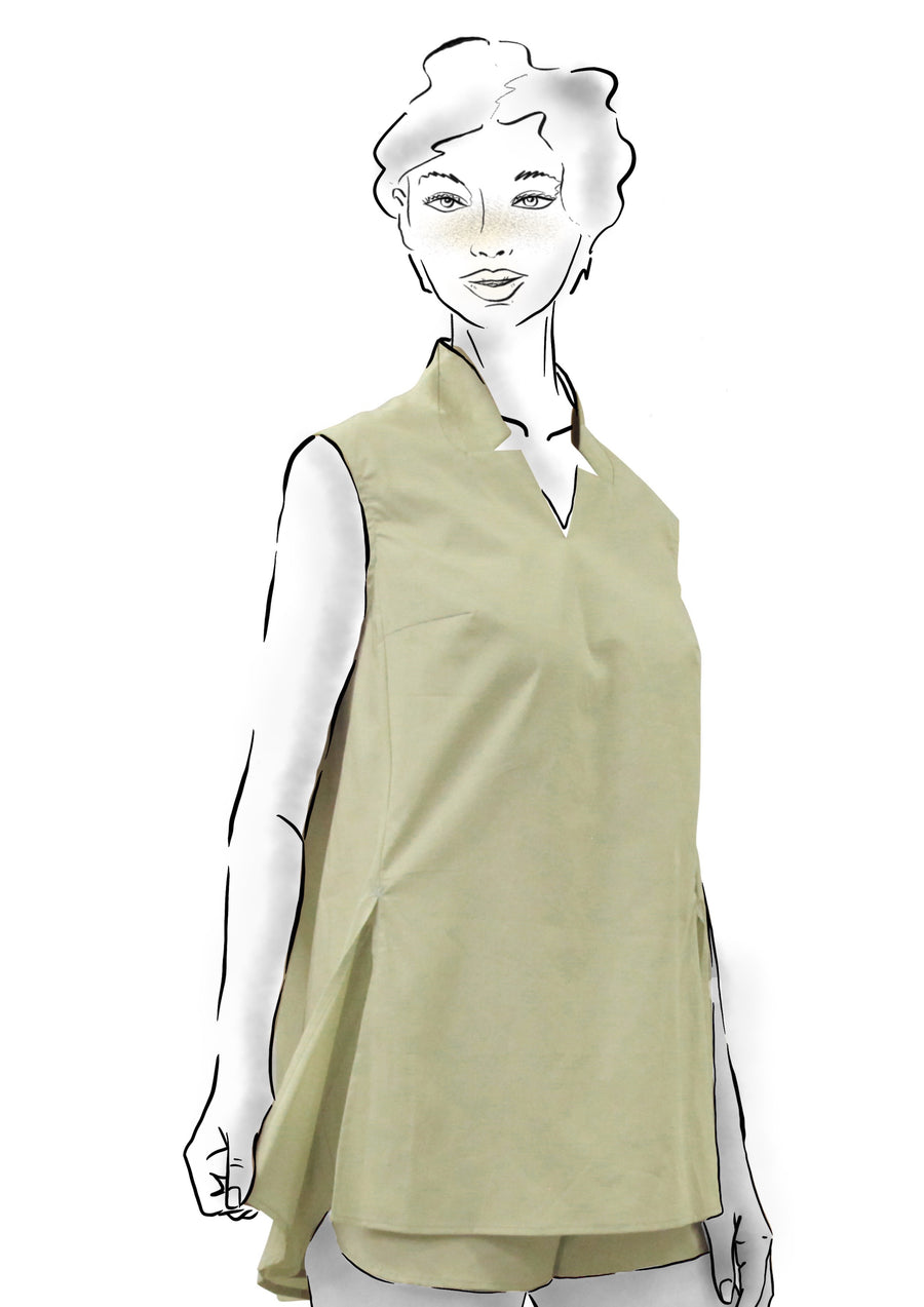 V NECK COLLAR COTTON TOP